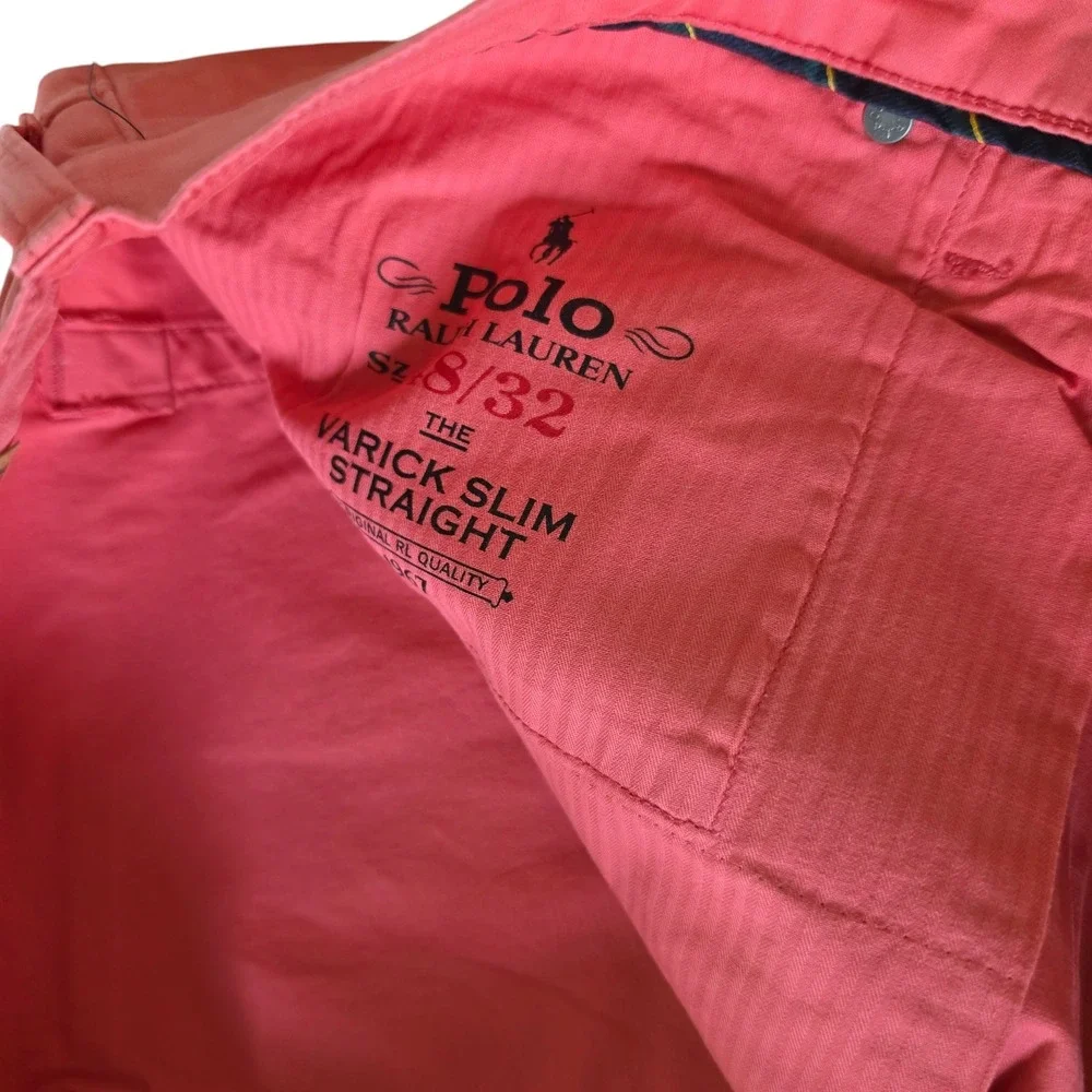 Polo Ralph Lauren Mens Varick Slim Straight Pants Red Salmon Pink 48B x 32